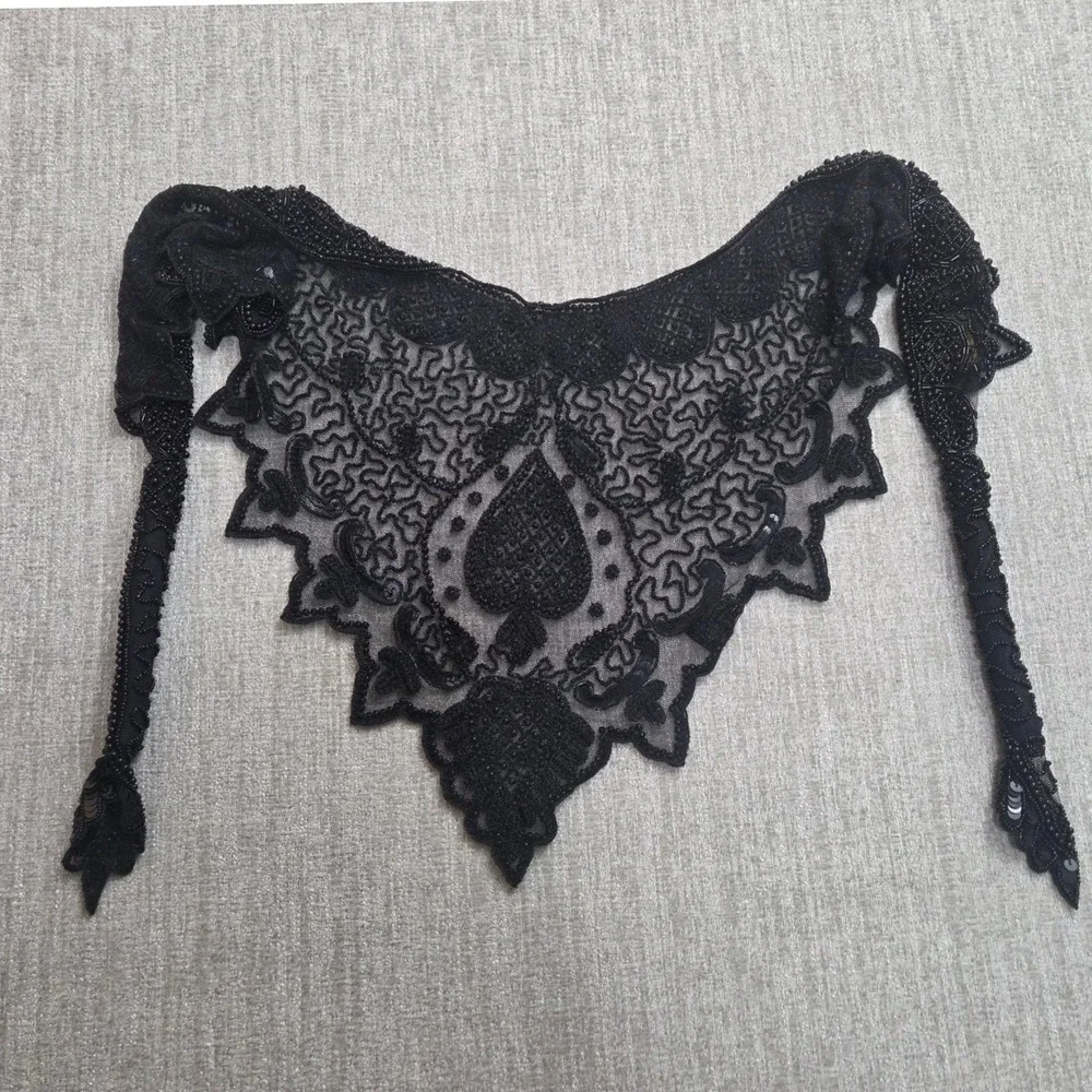 Smithsonian Institution Black Beaded Sequin Victorian Bib Collar Vintage Scarf